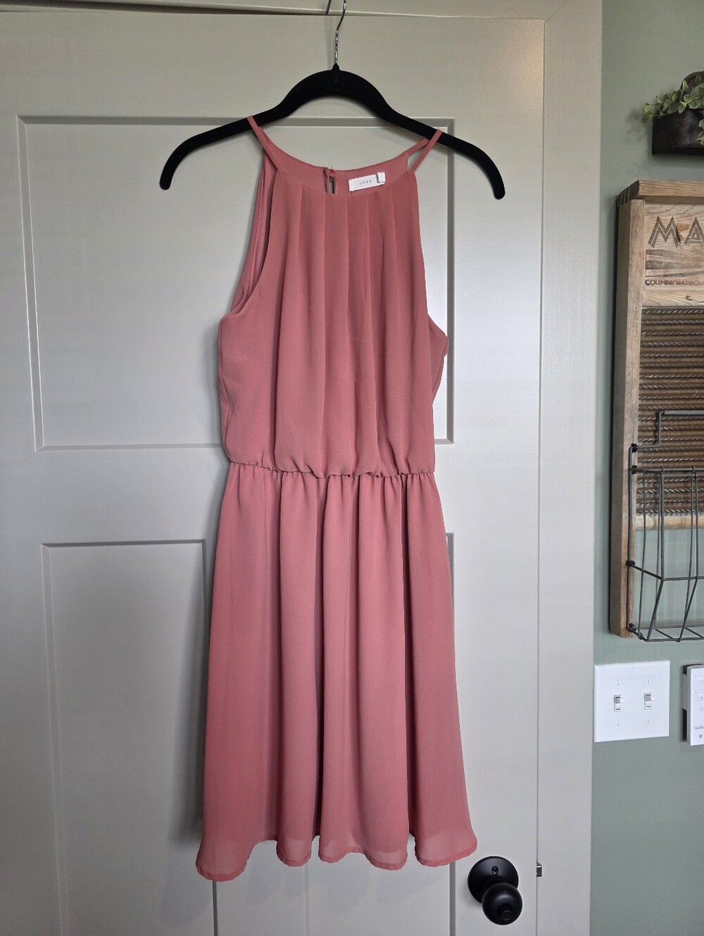 Lush Rose Mauve Pleated Halter Mini Dress High Neck Elastic Waist Women's Medium